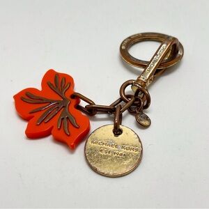 Michael Kors, Vintage Orange And Gold Floral Keychain With Carabiner